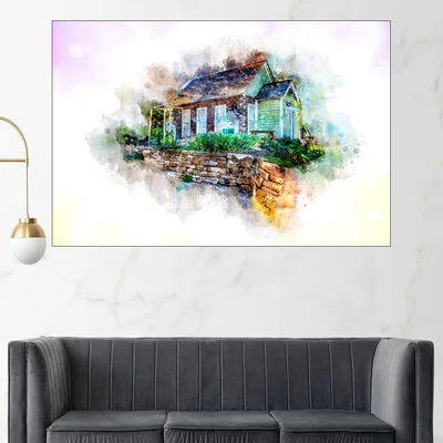 Акварел на къща на село - картина пано за стена