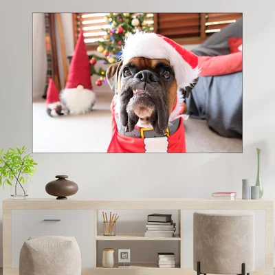 Боксер в коледна премяна - картина пано за стена