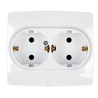 Двоен контакт CITY ШУКО с винтова клема, бял металик