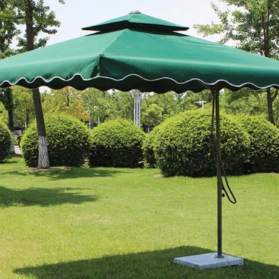 Градински чадър със стойка- 2,45 м, тъмнозелен