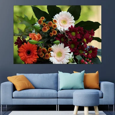 Букет от гербери и хризантеми - картина пано за стена