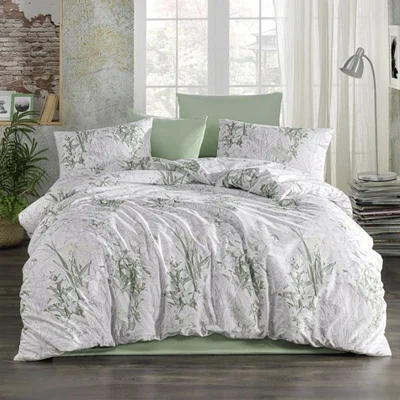 Двоен спален комплект 4 части 100% памук Зелени цветя ZAMBAK