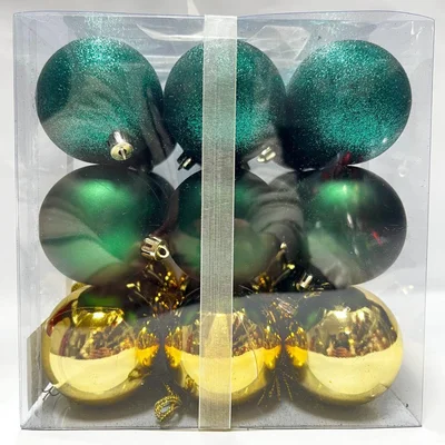 Коледни топки Ø7 см Перлено зелено/златно 27 бр.