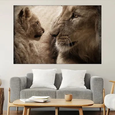 Лъв със своето бебе - картина пано за стена