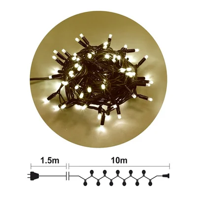 Гирлянд 100 топло бели LED лампички 10 м черен кабел ENIGMA