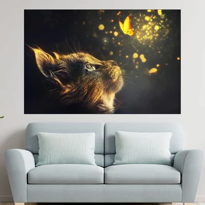 Коте и пеперуда  - картина пано за стена