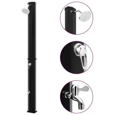 Градински соларен душ 217 см - слушалка и кранче -  35л черен