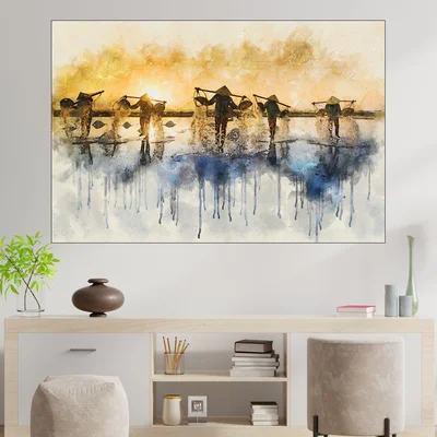 Акварел - рибари - картина пано за стена