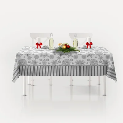 Коледна покривка за маса 100х150 - бяло и сиво