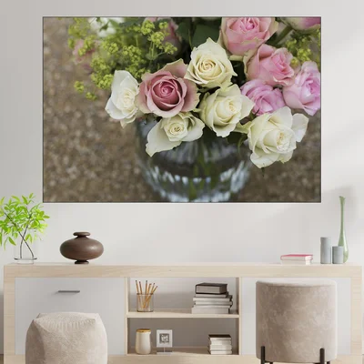 Букет от рози във ваза - картина пано за стена
