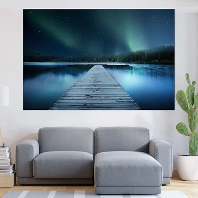 Пейзаж на дървен мост в езеро - картина пано за стена