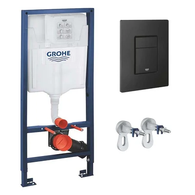 Структура за вграждане Rapid SL + черен бутон + стенни планки GROHE