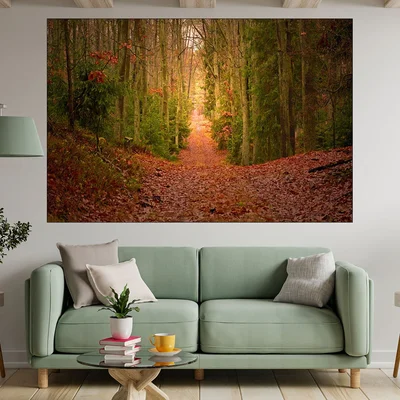Есенна пътека в иглолистна гора - картина пано за стена