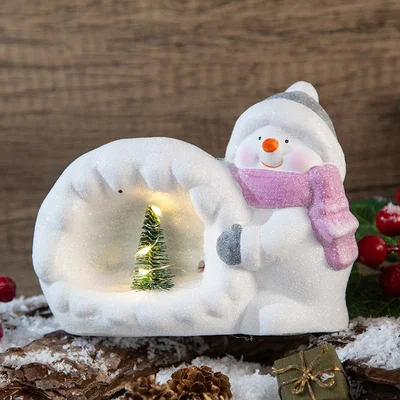 Коледна светеща декорация Снежен човек с елха