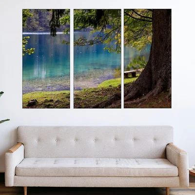Пейка до езеро в гората - картина пано за стена