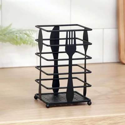 Поставка за прибори 10x10x17 см черна