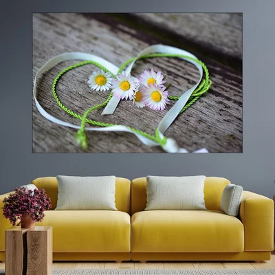 Маргаритки и сърце - картина пано за стена