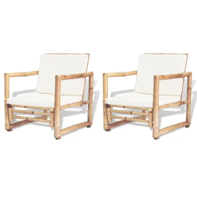 Градински столове с възглавници, 2 бр., полиратан, бамбук