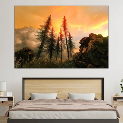 Рисунка на залез в гората - картина пано за стена