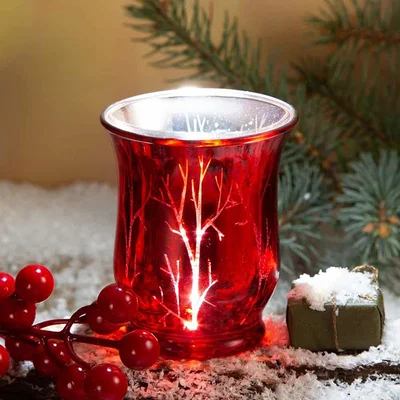 Коледен свещник 9x7x7 см червен модел 2