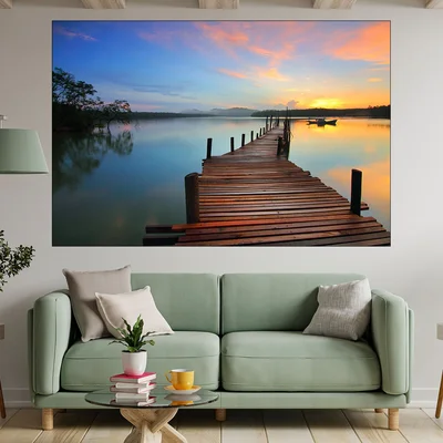 Дървен кей в езерото - картина пано за стена