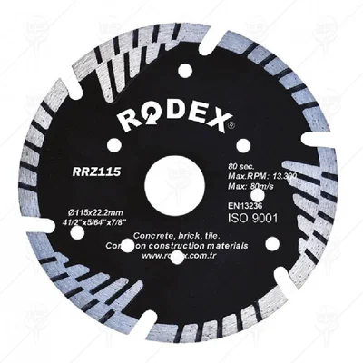 Диск диамантен Турбо 115мм за сухо рязане издигащ сегмент RODEX