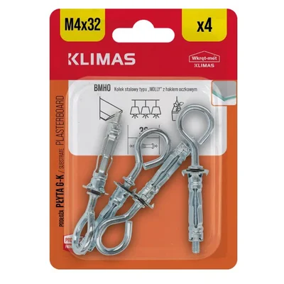 Дюбел за гипсокартон с O-кука Ø9x32 / M4x38 мм 4 бр. WKRET