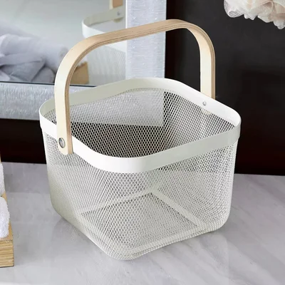 Метална кошница за съхранение с дървена дръжка