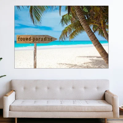 Тропически остров с плаж и палми - картина пано за стена