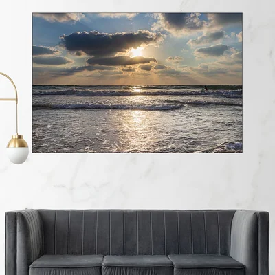 Облаци и слънце над морето - картина пано за стена