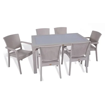 Градински комплект маса с 6 стола капучино Zeugma Rattan MEVSIM