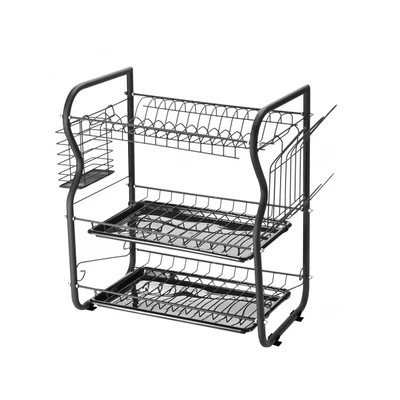 Сушилник за съдове на три нива 43x24x45 см черен ROSBERG