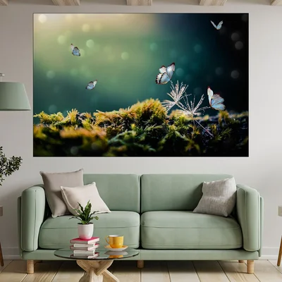 Летящи сини пеперуди - картина пано за стена