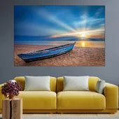 Рибарска лодка на пясъка по изгрев - картина пано за стена - Thumbnail 1