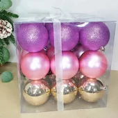 Коледни топки Ø7 см Сияйна фуксия/златно 27 бр. - Thumbnail 1