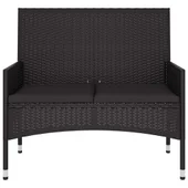 2-местна градинска пейка с възглавници, черна, полиратан - VL319490 - Thumbnail 3