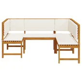 Комплект градинска пейка от 3 части с възглавници, направен от акациево дърво - VL3329105 - Thumbnail 7