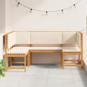 Комплект градинска пейка от 3 части с възглавници, направен от акациево дърво - VL3329105 - Thumbnail 3