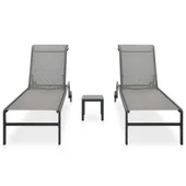 Шезлонги, 2 бр, с масичка, стомана сиви - Thumbnail 3