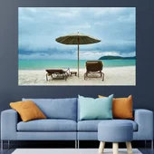 Шезлонг и чадър на плажа - картина пано за стена - Thumbnail 1