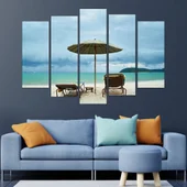 Шезлонг и чадър на плажа - картина пано за стена - Thumbnail 3