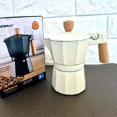 Кафеварка за 3 кафета с дървена дръжка бяла - Thumbnail 2