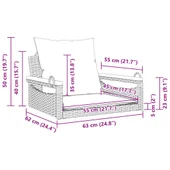 Пейка-люлка с възглавници, черна, 63x62x40 см, полиратан - VL368164 - Thumbnail 9