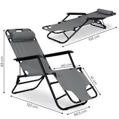 Сгъваем стол тип шезлонг 153x60x80 см сив DeHOME - Thumbnail 6