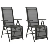 Накланящи се градински столове, 2 бр., textilene и алуминий, черни - Thumbnail 1