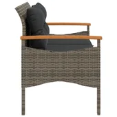 Градинска пейка с възглавници, 116x62,5x74 см, сив, полиратан - VL368402 - Thumbnail 5