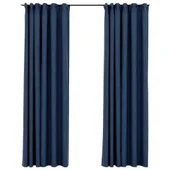 Затъмняващи завеси с куки имитация лен 2 бр. сини 140x245 см - Thumbnail 1
