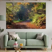 Пътека покрита с есенни листа - картина пано за стена - Thumbnail 1
