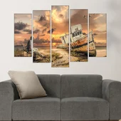 Старец и лодка на брега - картина пано за стена - Thumbnail 3