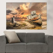 Старец и лодка на брега - картина пано за стена - Thumbnail 1